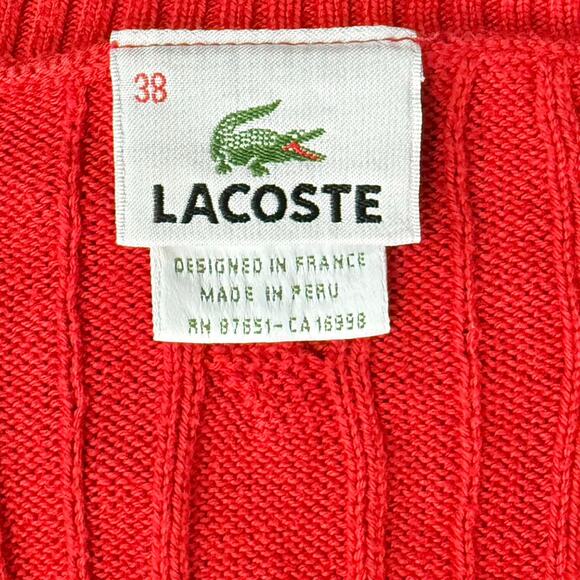 Vintage Y2K Lacoste Lipstick Red Cable Knit V Neck Sweater sz 38 / S Tenniscore - Picture 8 of 8